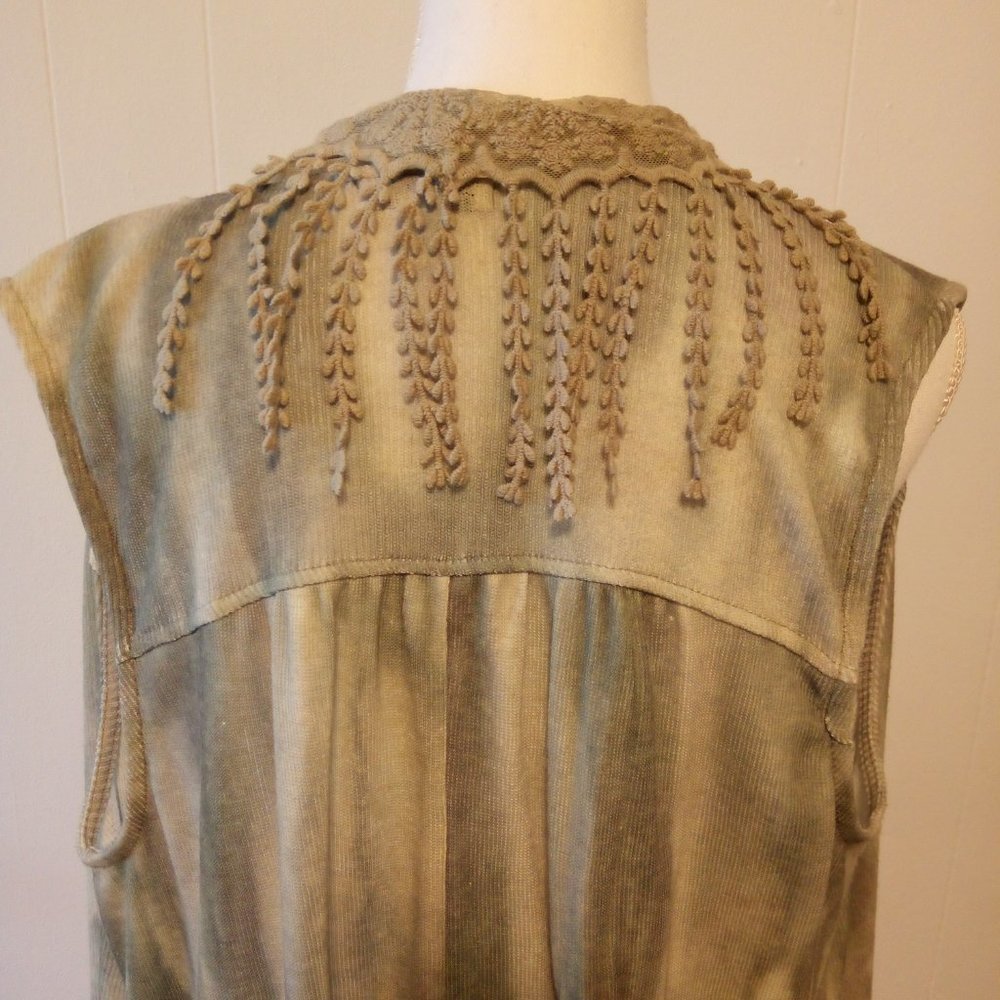 One World Sage Green Tie Dye Lace Fringe Duster Cardigan Size: Large - Picture 7 of 14
